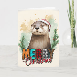 Frohe Weihnachten Glücklicher Santa Otter Grußkart Karte