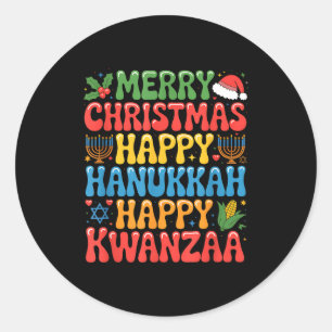 Frohe Weihnachten Glückliches Chanukka Kwanzaa Zit Runder Aufkleber