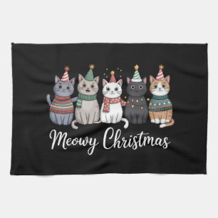 Frohe Weihnachten glückliches Katzenjahr Katzenlie Geschirrtuch