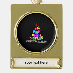 Frohe Weihnachten Glückliches Neues Jahr Banner-Ornament Gold