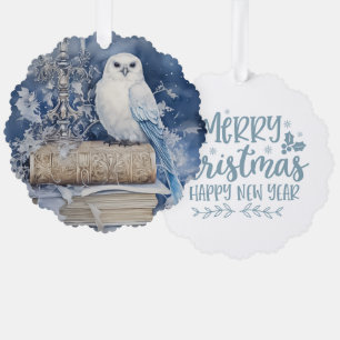Frohe Weihnachten Glückliches Neues Jahr Weiße Eul Ornament Karte
