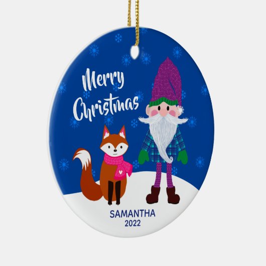 Frohe Weihnachten Gnome Fox Personalisiert Night B Keramik Ornament (Rechts)