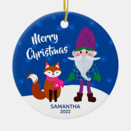 Frohe Weihnachten Gnome Fox Personalisiert Night B Keramik Ornament