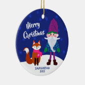 Frohe Weihnachten Gnome Fox Snowflakes Mitternacht Keramik Ornament (Rechts)