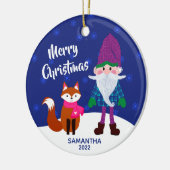 Frohe Weihnachten Gnome Fox Snowflakes Mitternacht Keramik Ornament (Links)