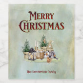 Frohe Weihnachten Gnome Picnic Rustikale Kabine Weinetikett (Einzelnes Label)