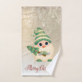 Frohe Weihnachten, Gnome, Pine Tree, Schneeflocken Badhandtuch Set (Handtuch)