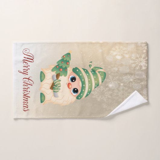 Frohe Weihnachten, Gnome, Pine Tree, Schneeflocken Badhandtuch Set (Handtuch)