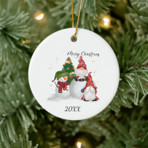 Frohe Weihnachten Gnome Schneemann Keramik Ornament