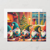 Frohe Weihnachten, Gnome trinken Weihnachtsgetränk Postkarte (Vorne/Hinten)