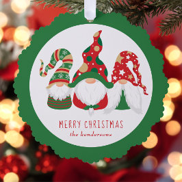 Frohe Weihnachten Gnomes Green Ornament Karte