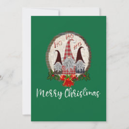 Frohe Weihnachten Gnomes Green Rustic, Trendy Karte