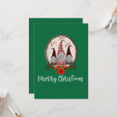 Frohe Weihnachten Gnomes Green Rustic, Trendy Karte (Vorderseite/Rückseite Beispiel)