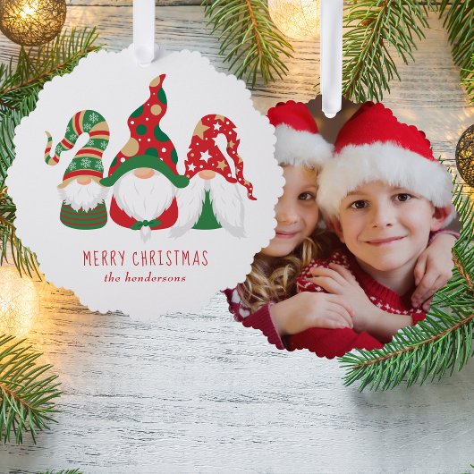 Frohe Weihnachten Gnomes Niedliches Foto Ornament Karte