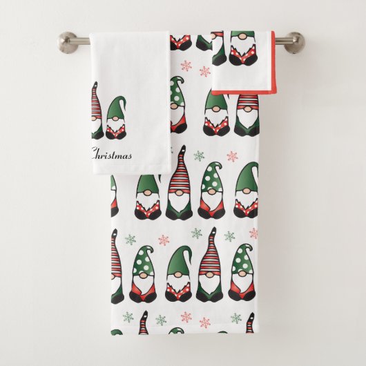 Frohe Weihnachten Gnomes Red Badhandtuch Set (Insitu)