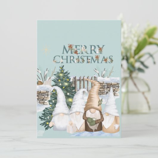 Frohe Weihnachten Gnomes rot und blau Schnee (Stehend Vorderseite)