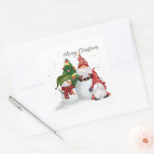 Frohe Weihnachten Gnomes Snowmen Quadratischer Aufkleber (Umschlag)