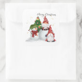 Frohe Weihnachten Gnomes Snowmen Quadratischer Aufkleber (Tasche)