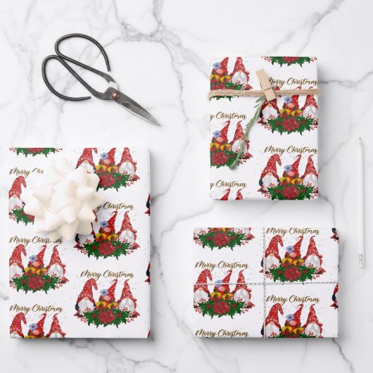 Frohe Weihnachten Gnomes Trendy Adorable Holiday Geschenkpapier Set (Vorderseite)