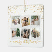 Frohe Weihnachten Gold 6 Foto Collage Keramikornament (Links)