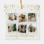Frohe Weihnachten Gold 6 Foto Collage Keramikornament (Vorderseite)
