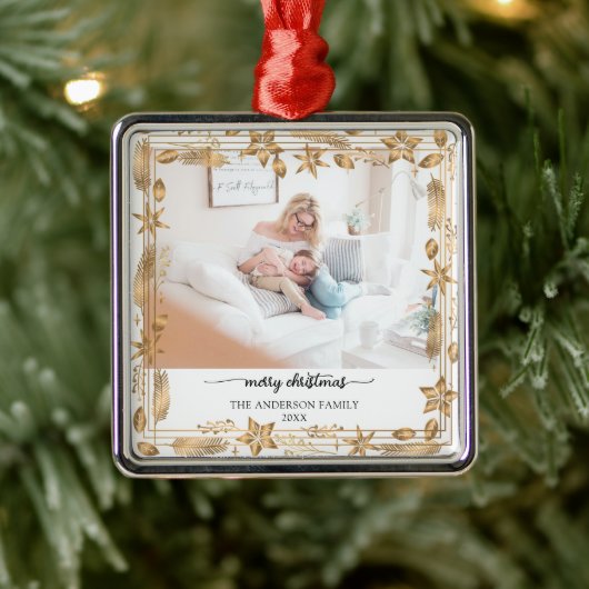 Frohe Weihnachten Gold Arch Elegantes Foto Ornament Aus Metall (Baum)