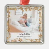 Frohe Weihnachten Gold Arch Elegantes Foto Ornament Aus Metall (Vorne)