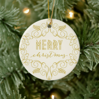 Frohe Weihnachten Gold Art Deco Frame Foto Keramik Ornament