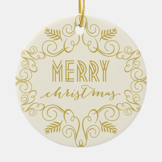 Frohe Weihnachten Gold Art Deco Frame Foto Keramik Ornament (Vorne)