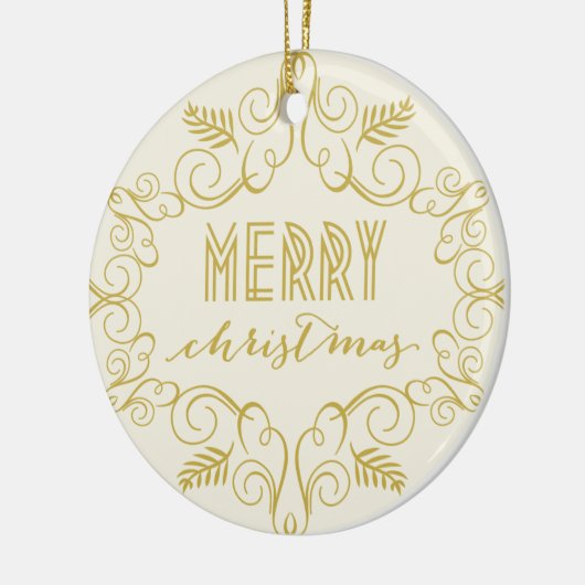 Frohe Weihnachten Gold Art Deco Frame Foto Keramik Ornament (Links)