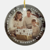 Frohe Weihnachten Gold Art Deco Frame Foto Keramik Ornament (Hinten)