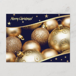 Frohe Weihnachten. Gold Baubles Feiertagspostkarte