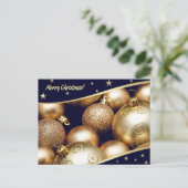 Frohe Weihnachten. Gold Baubles Feiertagspostkarte (Stehend Vorderseite)