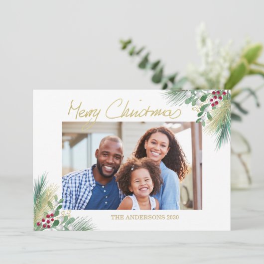 Frohe Weihnachten Gold Berries Foto Weihnachten (Stehend Vorderseite)
