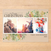 Frohe Weihnachten Gold Botanischer Foto Urlaub Acryleinladungen (Vorderseite)