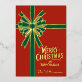 Frohe Weihnachten, Gold Bow, Bilder rot Folien Feiertagskarte
