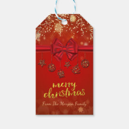 Frohe Weihnachten, Gold Confetti, Red Bow, Ornamen Geschenkanhänger