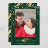 Frohe Weihnachten Gold Confetti Urlaub Foto-Grün (Vorne/Hinten)