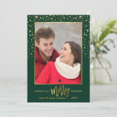Frohe Weihnachten Gold Confetti Urlaub Foto-Grün (Stehend Vorderseite)