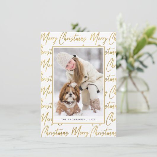 Frohe Weihnachten Gold Elegante Foto Script Text (Stehend Vorderseite)