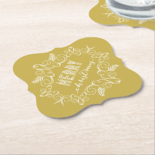 Frohe Weihnachten Gold Festliches Laub Vintage Dek Untersetzer