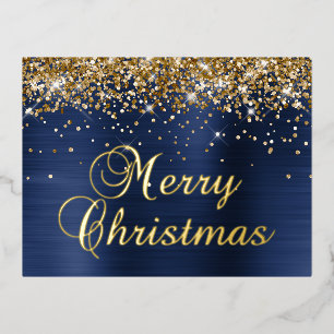 Frohe Weihnachten Gold Glitter Navy Blau Glamourös Folien Feiertagspostkarte