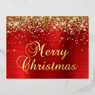 Frohe Weihnachten Gold Glitter Rot Folien Feiertagspostkarte