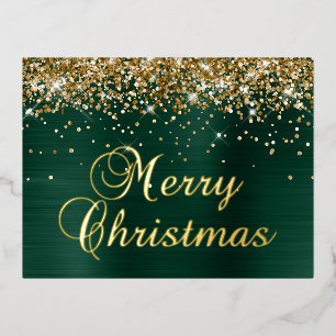 Frohe Weihnachten Gold Glitter Tanne Grün Folien Feiertagspostkarte