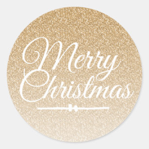 Frohe Weihnachten Gold Glitzer Ombre Umschlag Aufk Runder Aufkleber