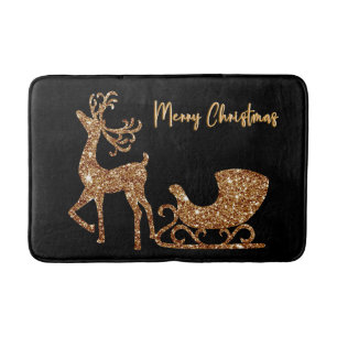 Frohe Weihnachten Gold Glitzer Reindeer & Sleigh Badematte
