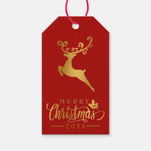 Frohe Weihnachten Gold Glitzer Rentier Roter Urlau Geschenkanhänger