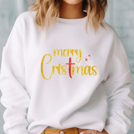 Frohe Weihnachten Gold Glitzer Rotes Christliches Sweatshirt