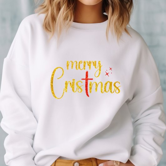 Frohe Weihnachten Gold Glitzer Rotes Christliches Sweatshirt