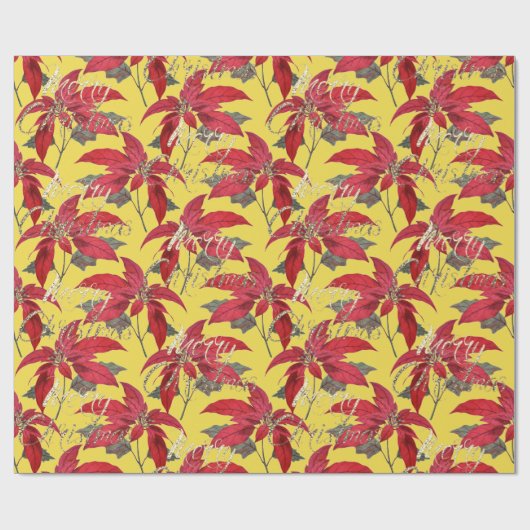 Frohe Weihnachten Gold Glitzer Script Blumengelb Geschenkpapier (Flach)